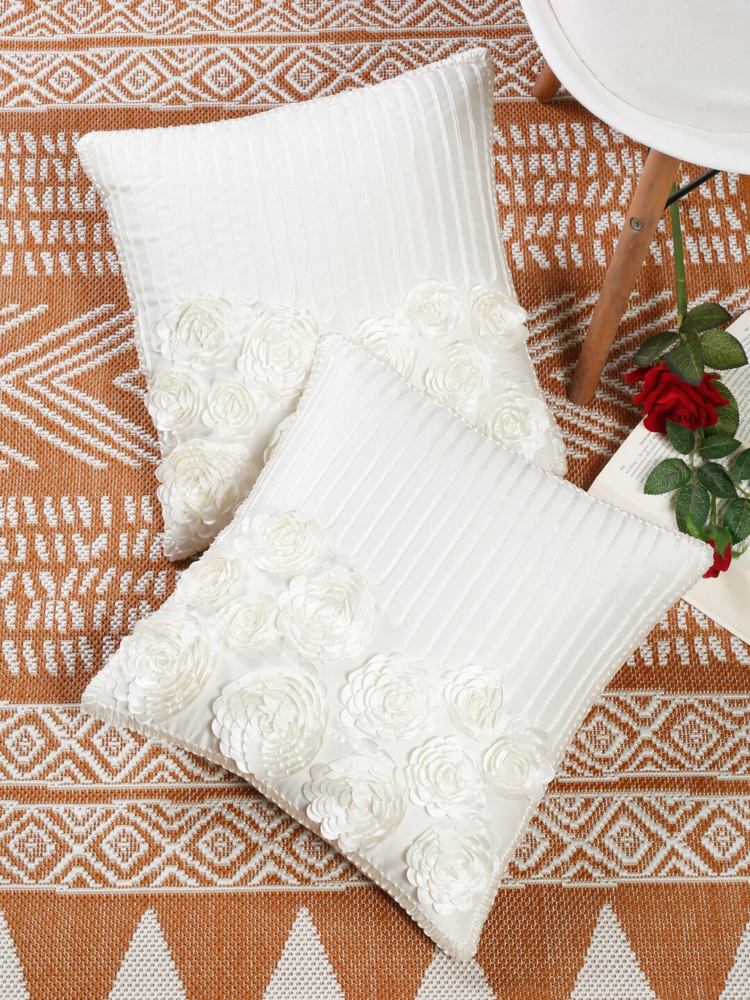 

Slushy Mushy Off White Set of 2 Floral Square Cushion Covers