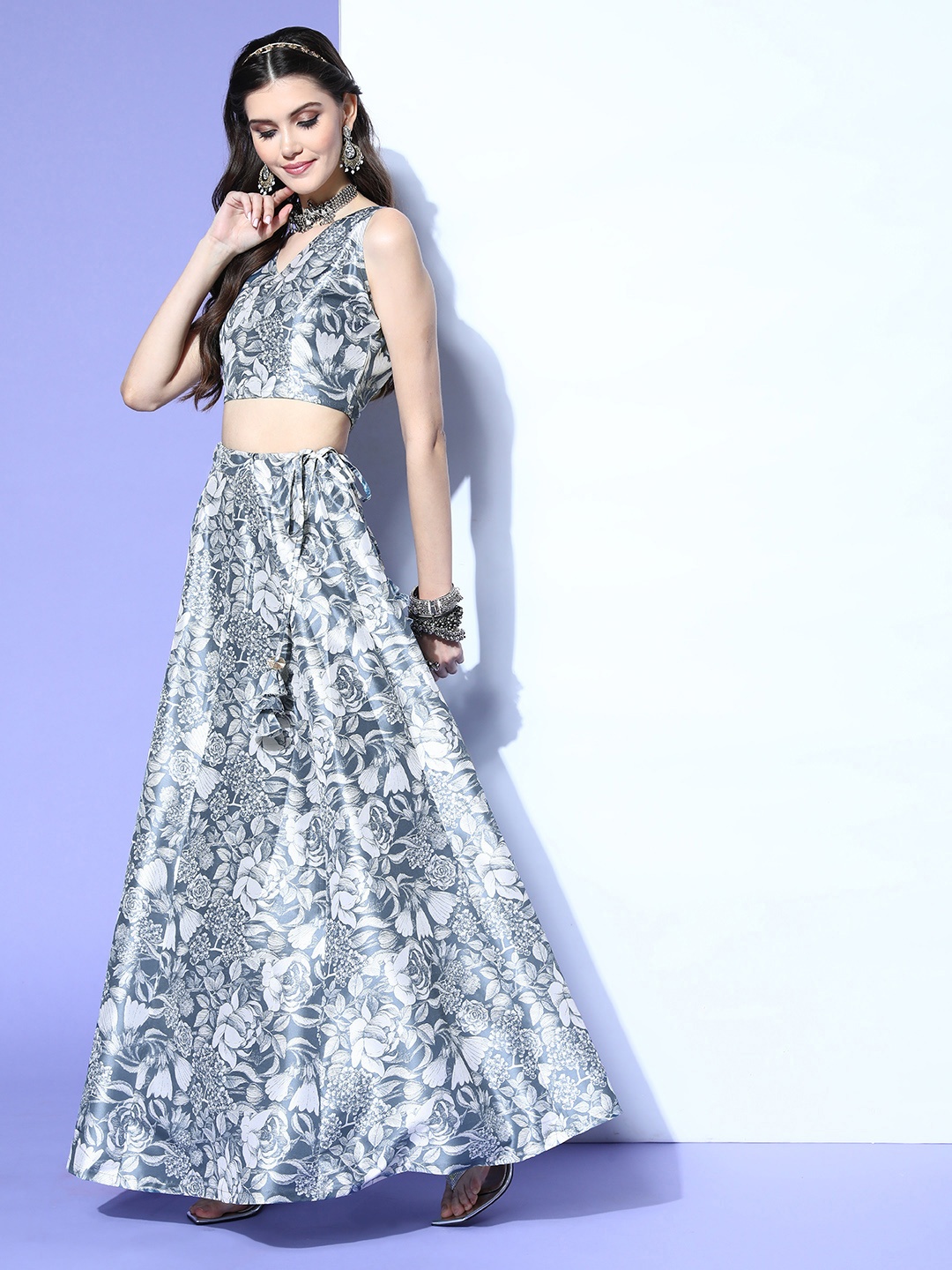 

Shae by SASSAFRAS Deep Blue Printed Ready to Wear Lehenga