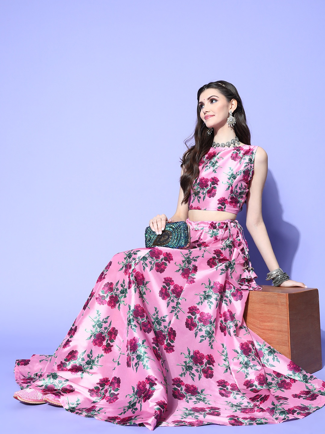 

Shae by SASSAFRAS Stunning Pink Printed Ready to Wear Lehenga Choli