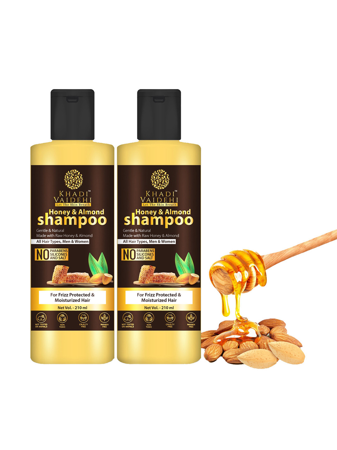 

Khadi Vaidehi Pack Of 2 Honey & Almond Shampoo 210ml, Gold