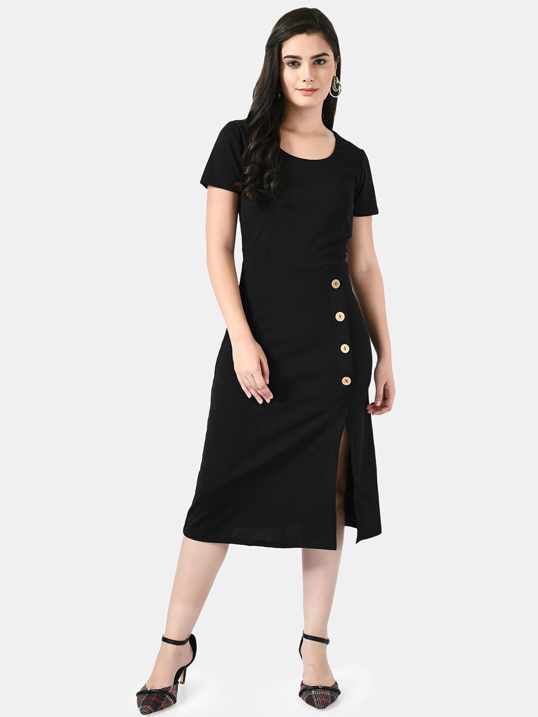 

IUGA Women Black Solid Side Slit Bodycon Midi Dress
