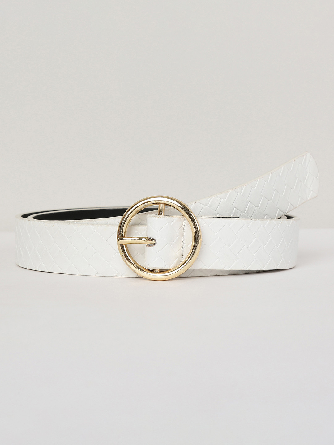 

max Women Textured Slim PU Belt, White