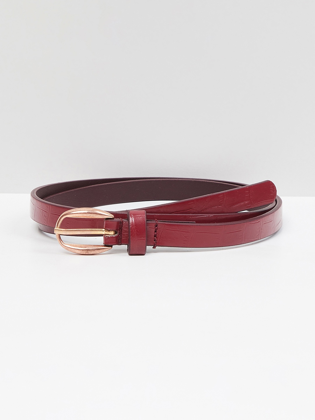 

max Women Printed Textured PU Belt, Maroon