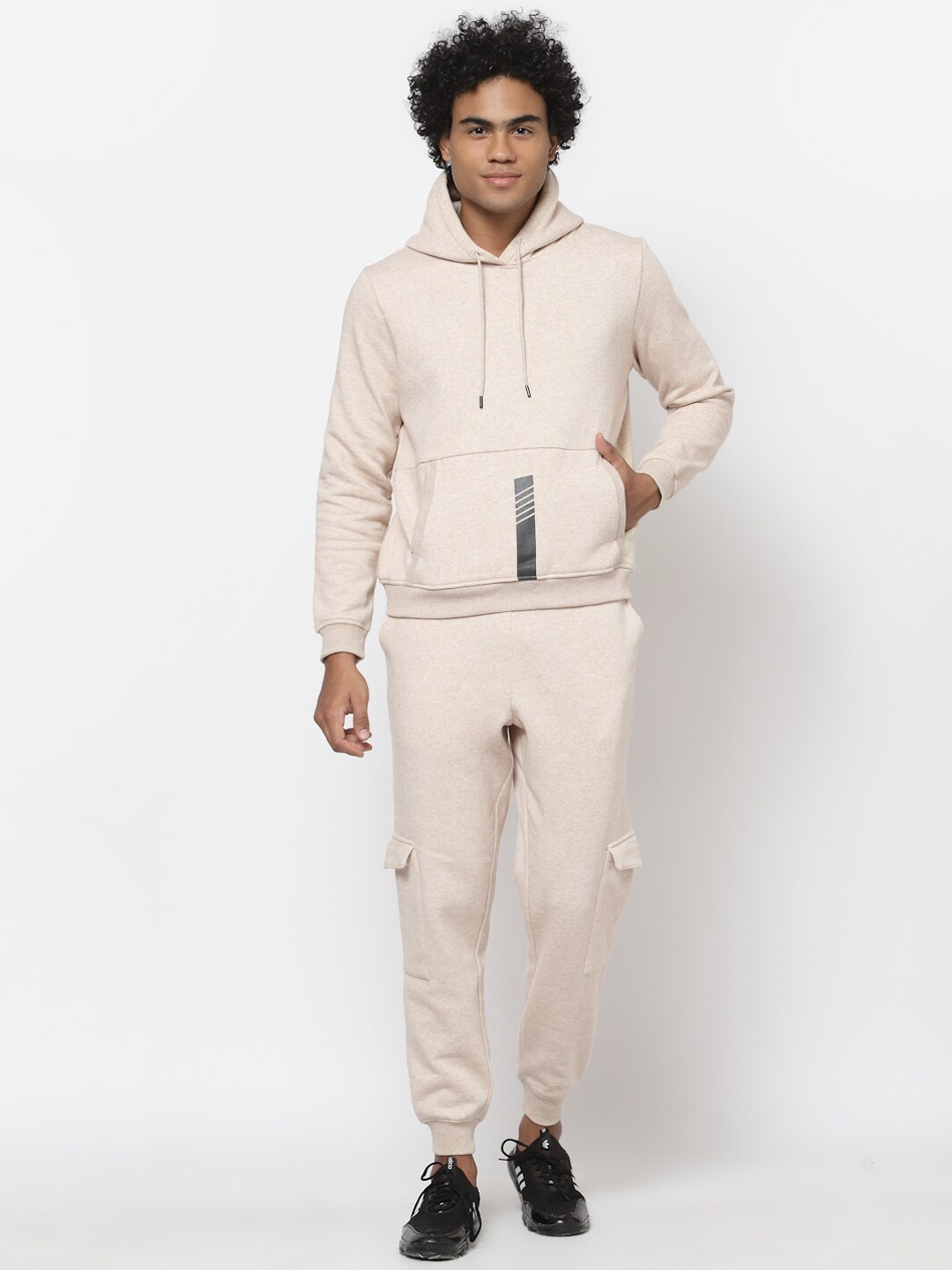 

YOONOY Men Beige Solid Co-Ords