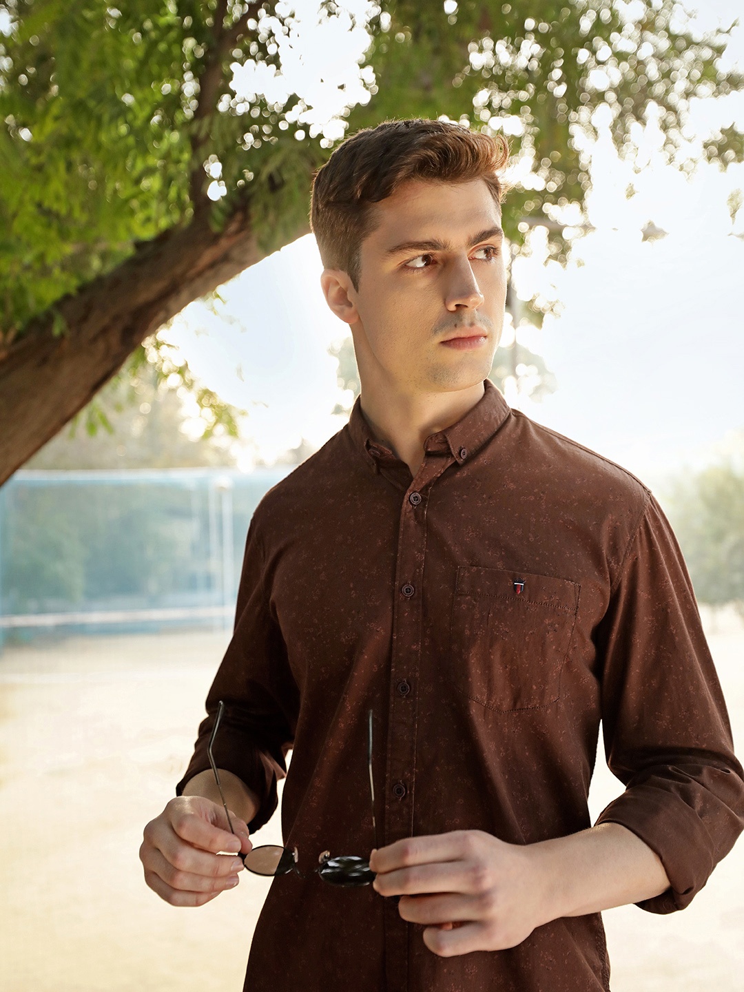 

Louis Philippe Jeans Men Brown Slim Fit Printed Pure Cotton Casual Shirt