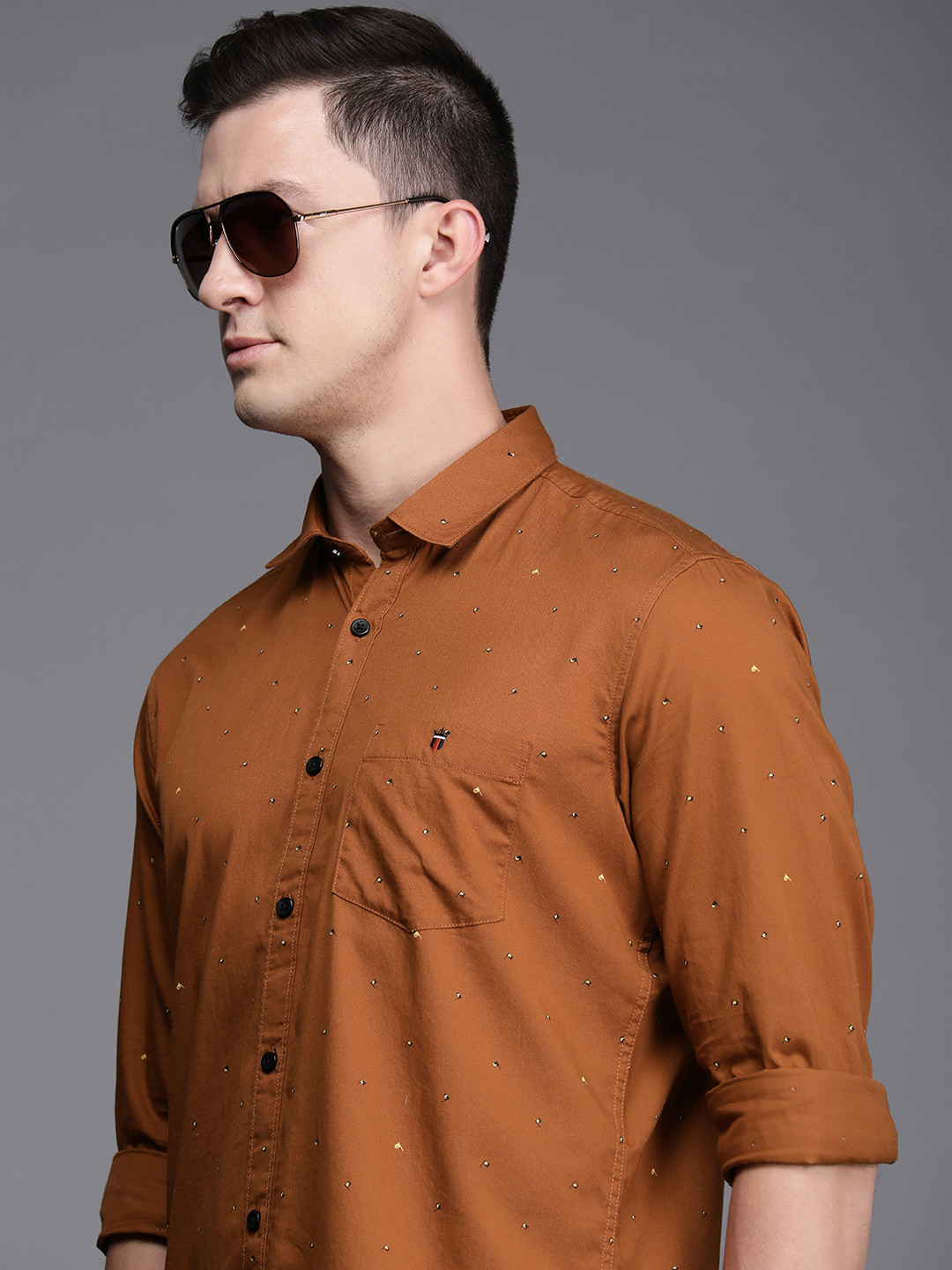 

Louis Philippe Jeans Men Brown Slim Fit Printed Pure Cotton Casual Shirt