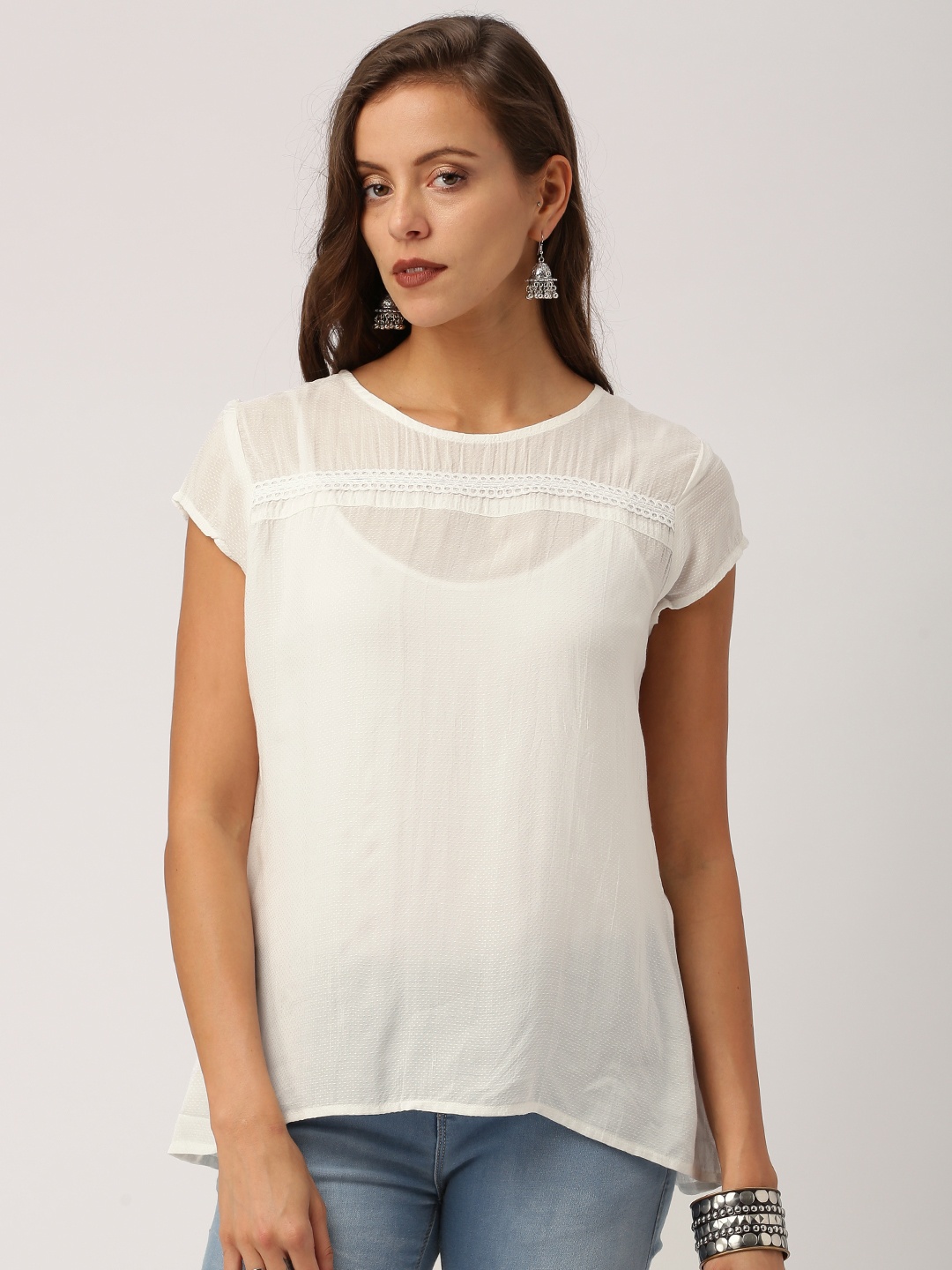 

IndusDiva Loomnic Women Off-White Bamboo Pure Cotton Top