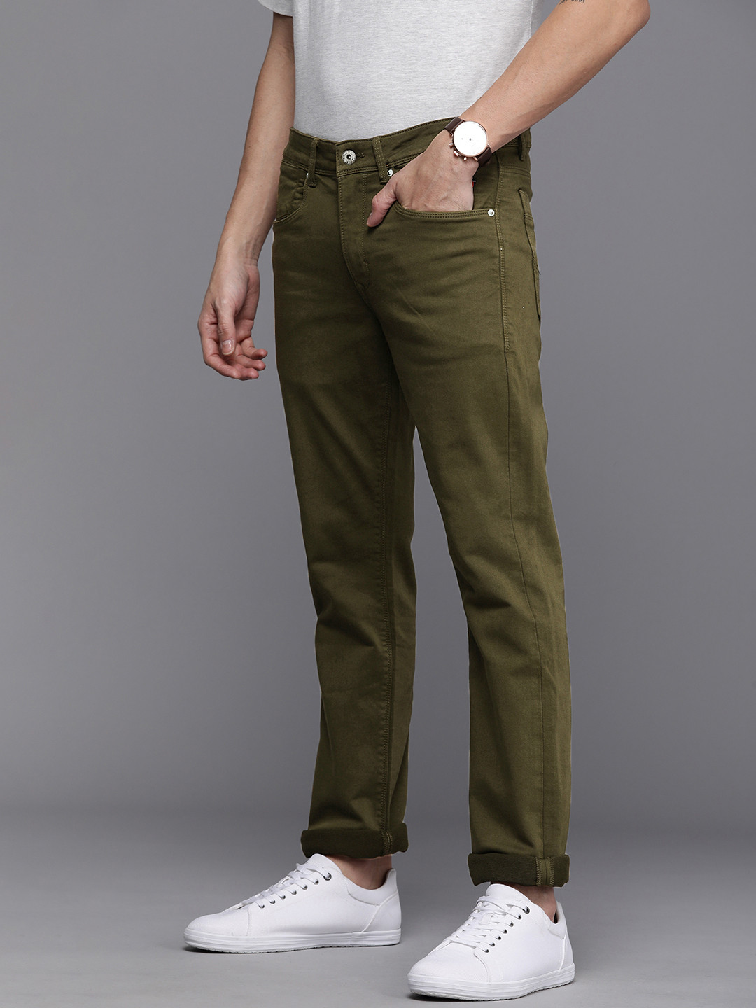 

Louis Philippe Jeans Men Slim Fit Low-Rise Stretchable Jeans, Olive