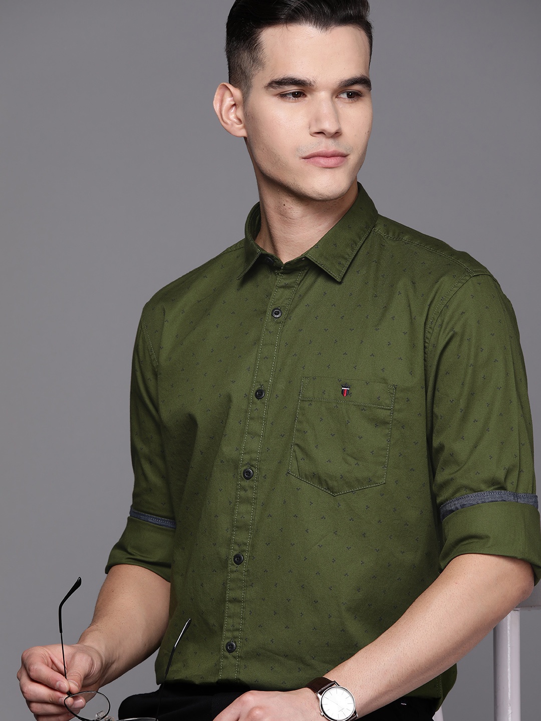 

Louis Philippe Jeans Men Slim Fit Printed Pure Cotton Casual Shirt, Green