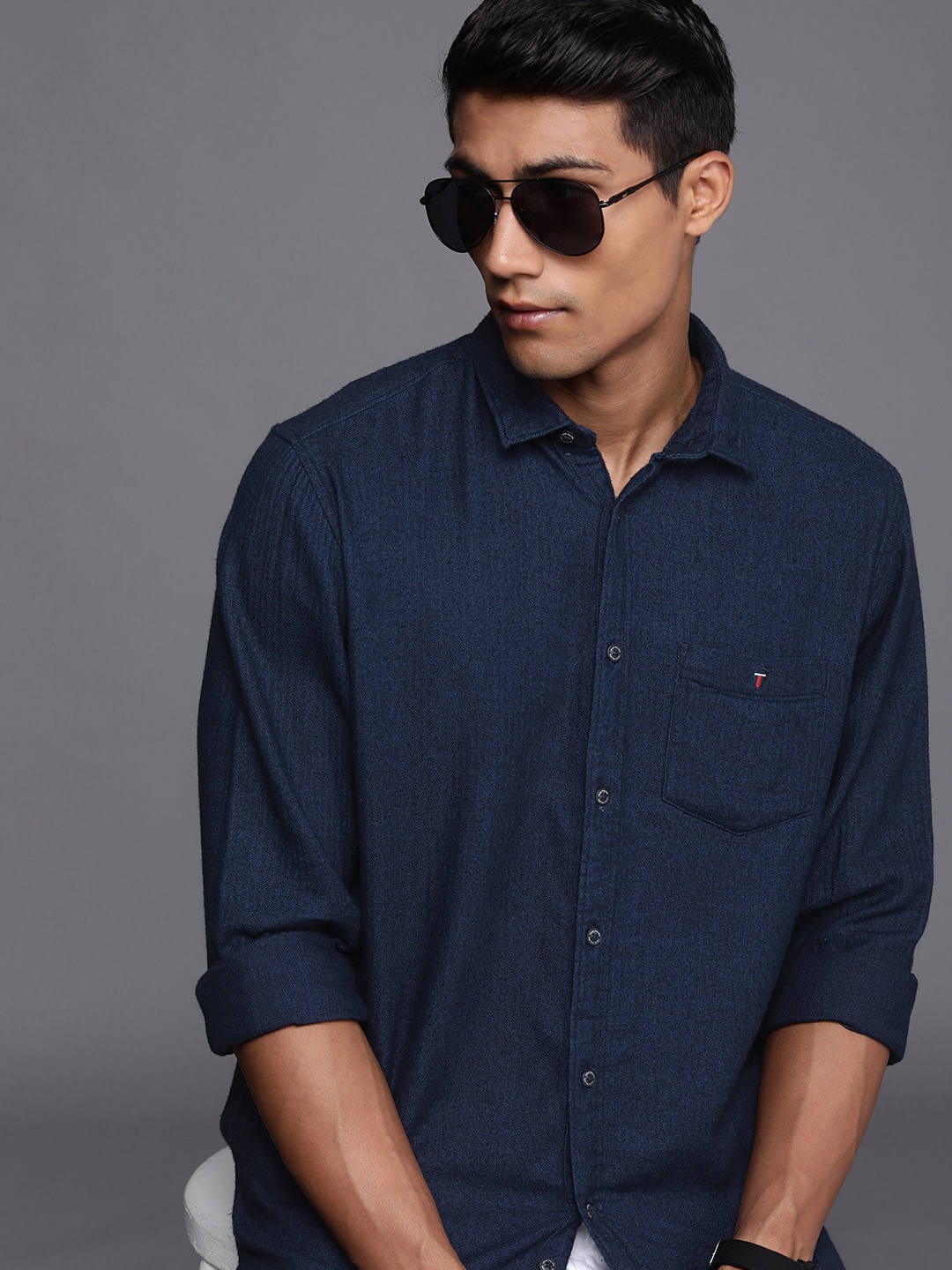 

Louis Philippe Jeans Men Navy Blue Slim Fit Pure Cotton Casual Shirt