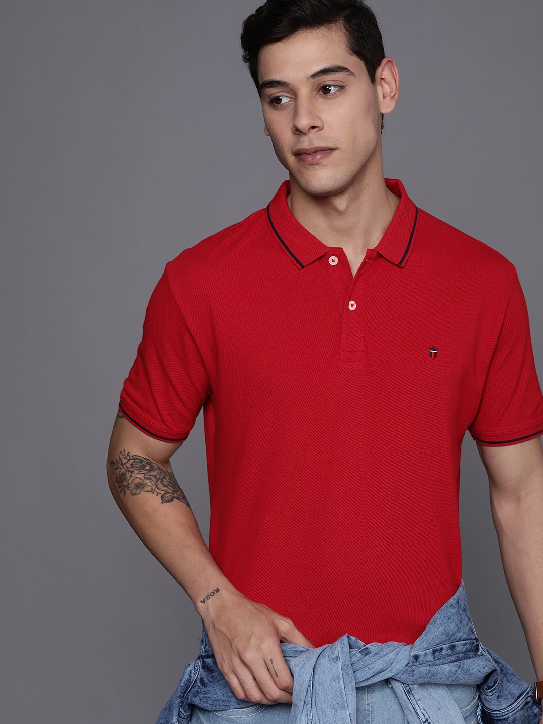 

Louis Philippe Jeans Men Red Solid Polo Collar Pure Cotton Slim Fit T-shirt
