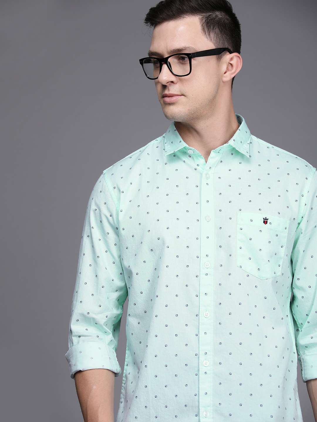 

Louis Philippe Jeans Men Turquoise Blue Slim Fit Printed Pure Cotton Casual Shirt