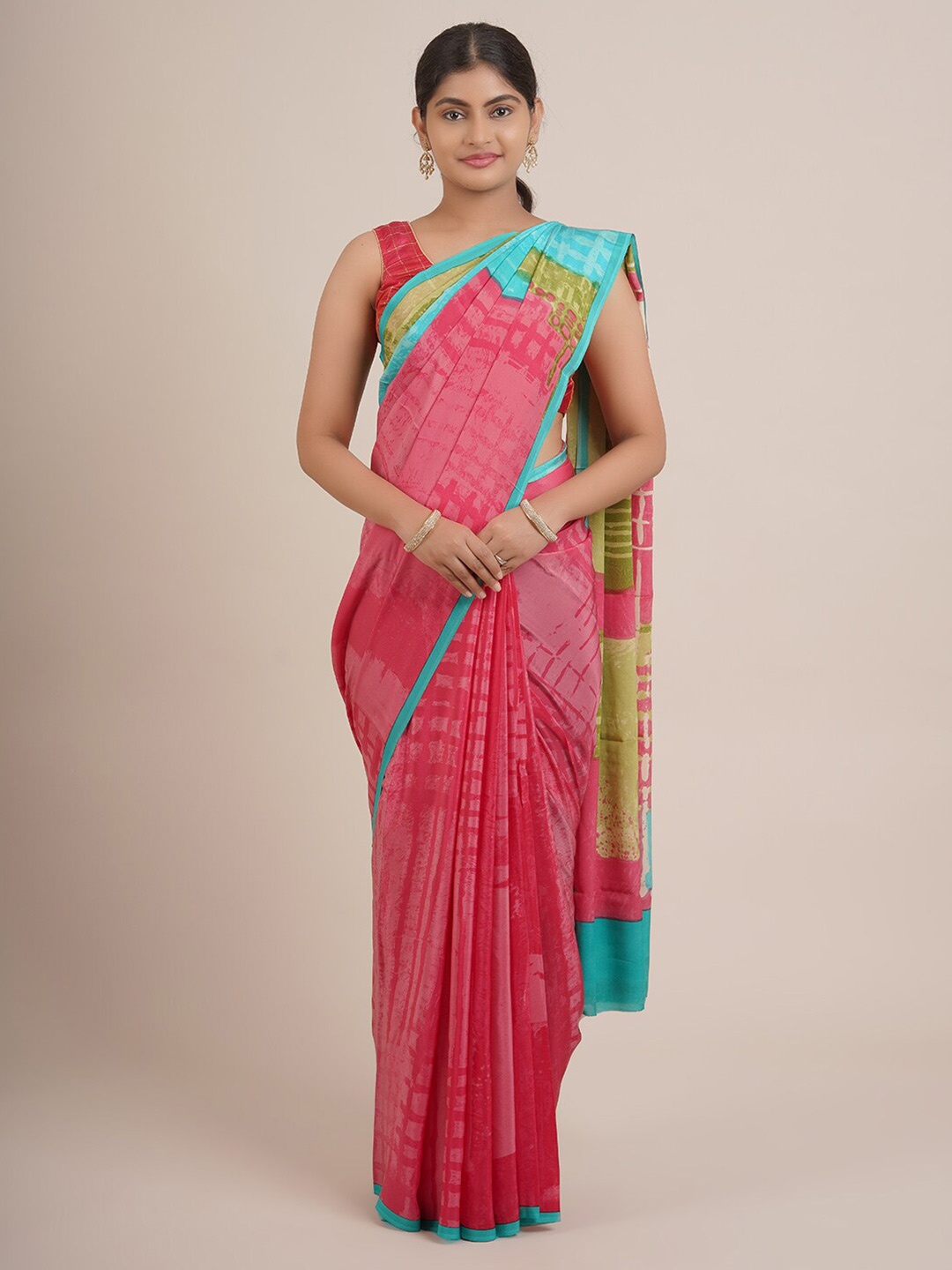 

Pothys Pink & Blue Pure Chiffon Saree