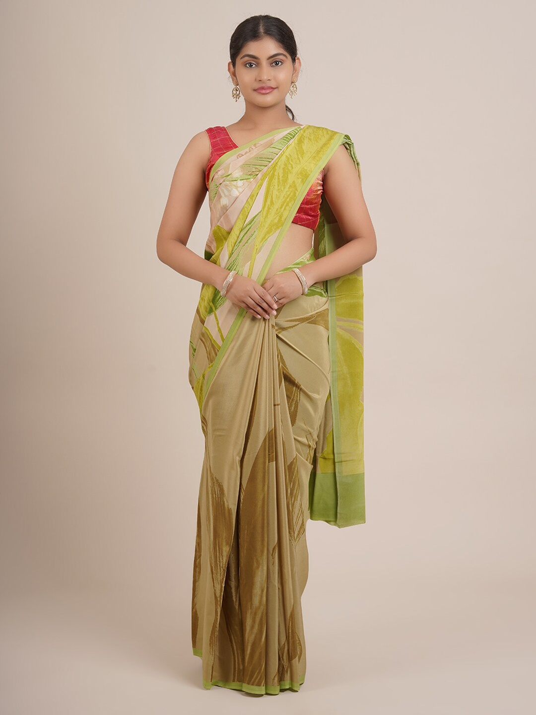 

Pothys Green & Brown Pure Chiffon Saree