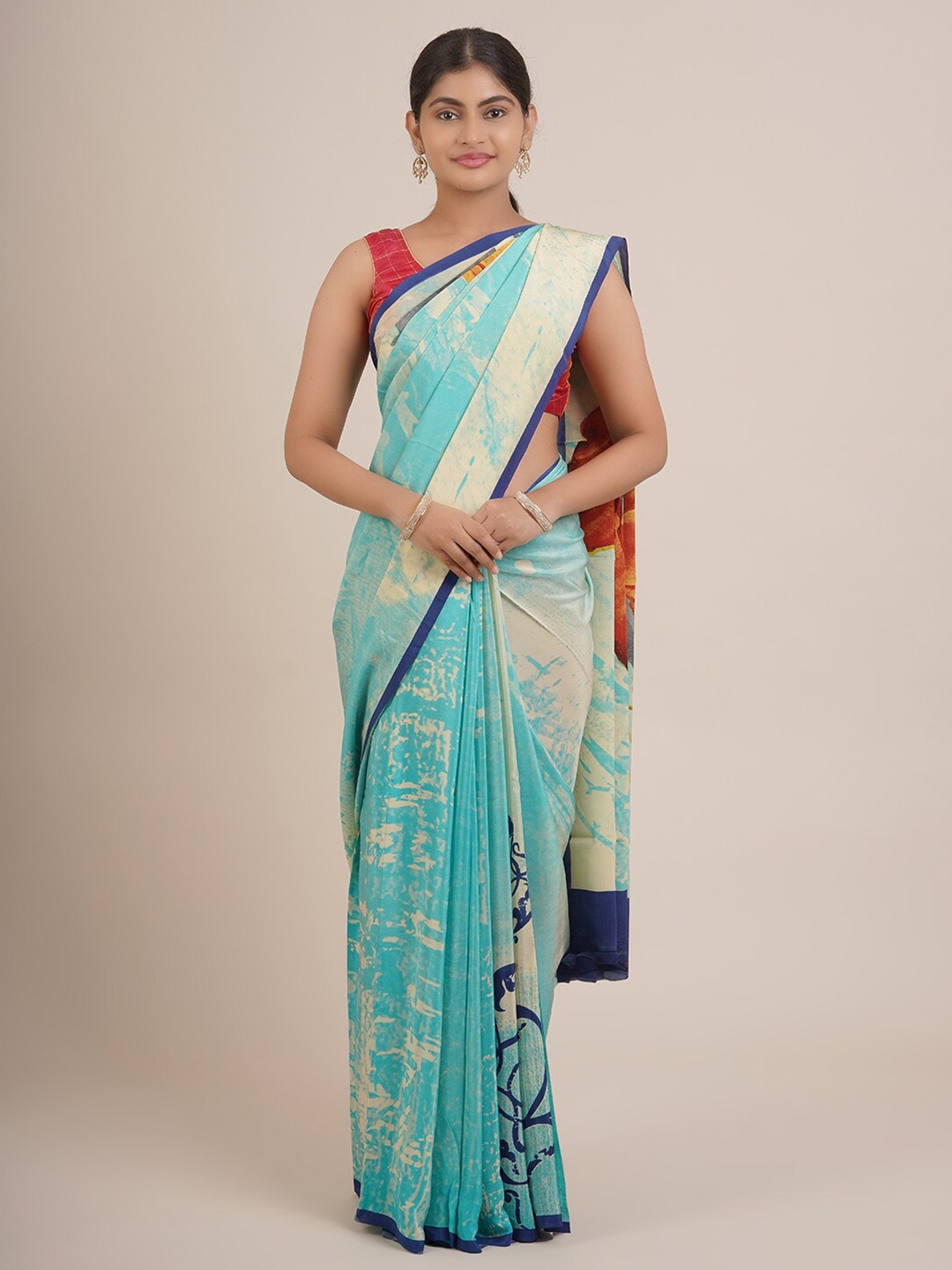

Pothys Blue & White Pure Chiffon Saree