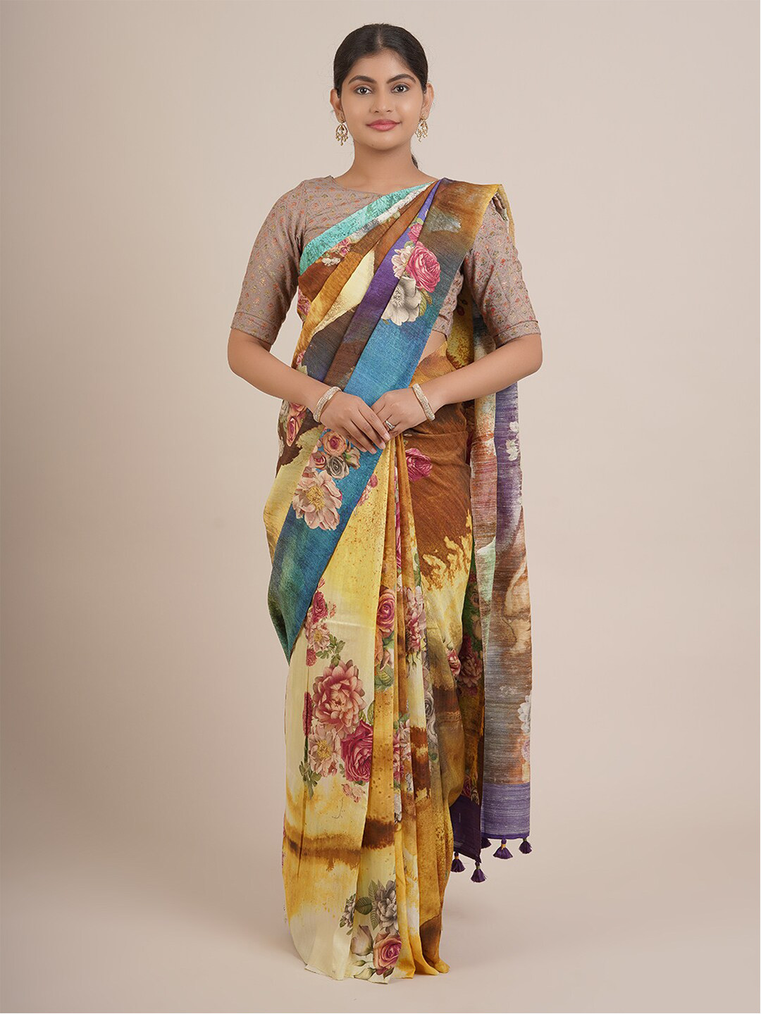 

Pothys Multicolor Floral Print Pure Silk Saree, Multi