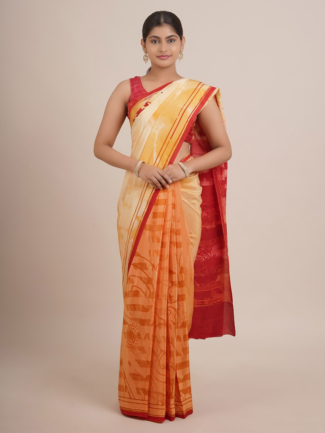 

Pothys Orange & Maroon Pure Chiffon Saree