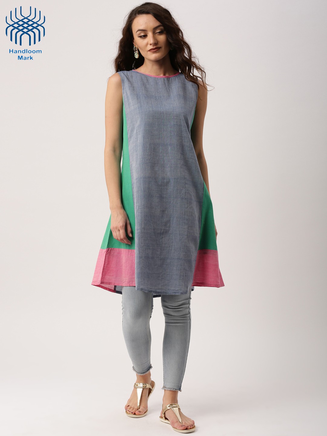 

IndusDiva Loomnic Blue Solid Mangalgiri Cotton Handloom Kurta