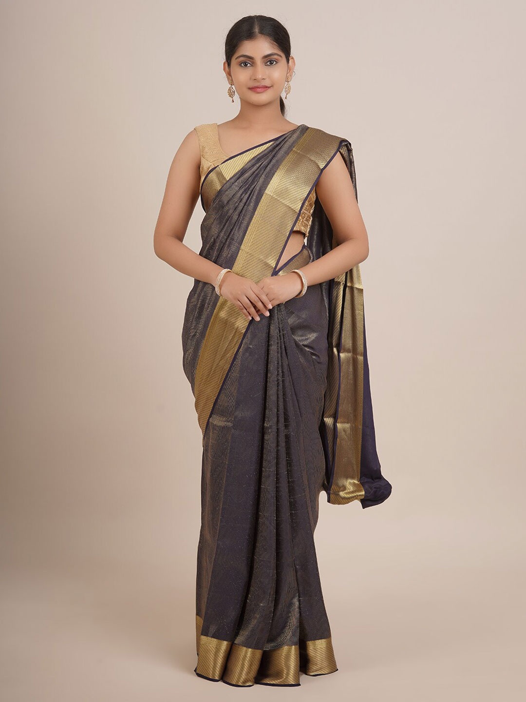 

Pothys Navy Blue & Gold-Toned Zari Pure Georgette Saree