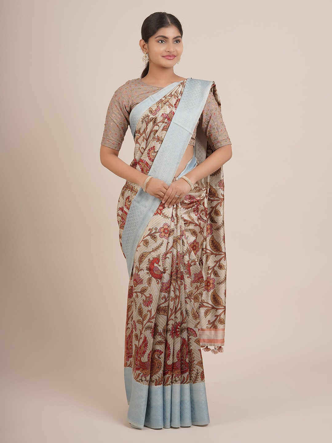 

Pothys Beige & Pink Floral Pure Silk Saree