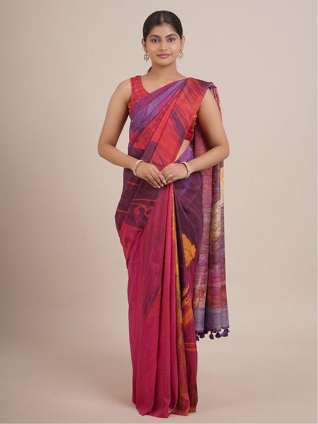 

Pothys Pink & Purple Pure Silk Saree