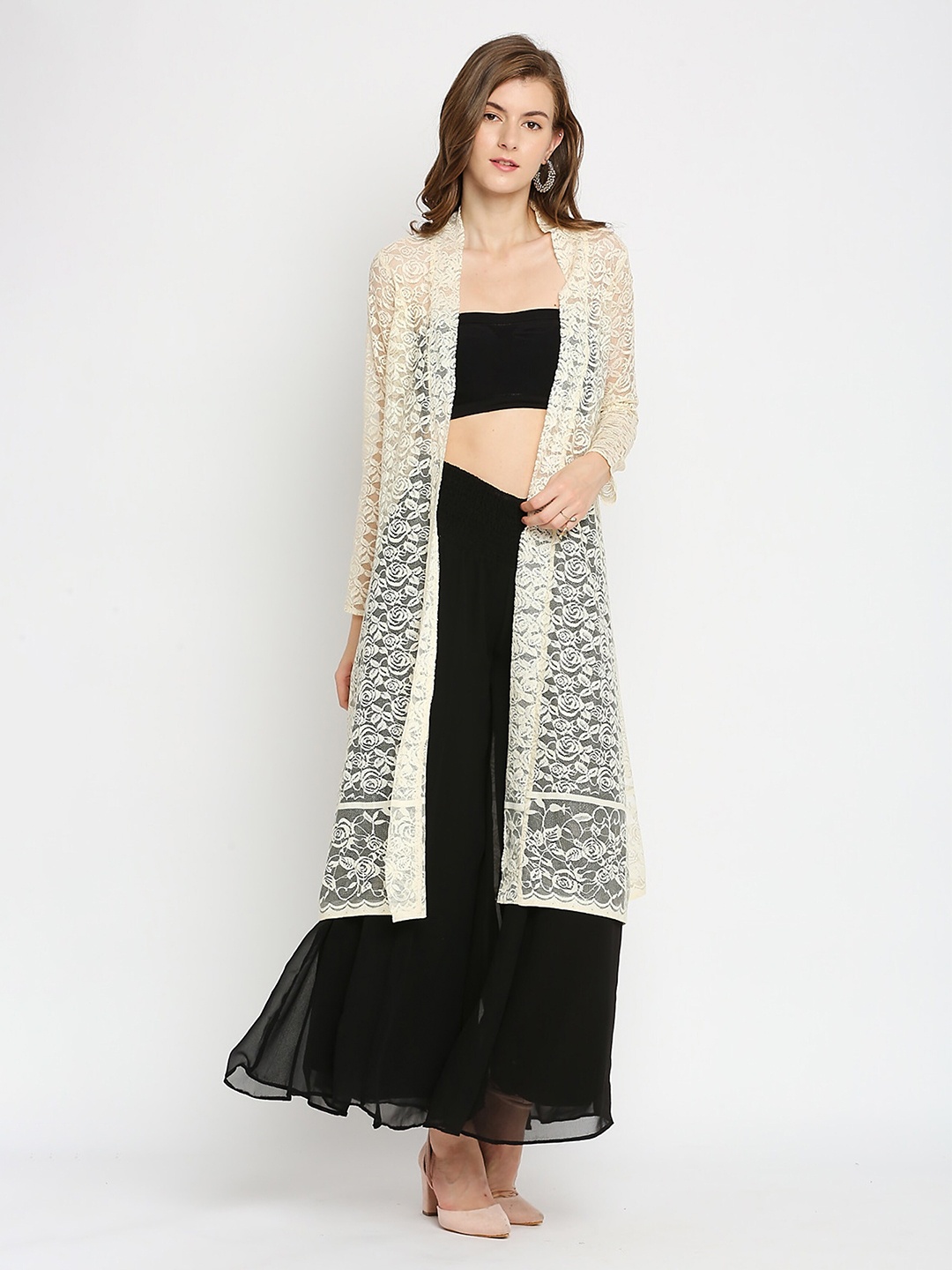

Ira Soleil Women Lace Longline Open Front Shrug, Cream