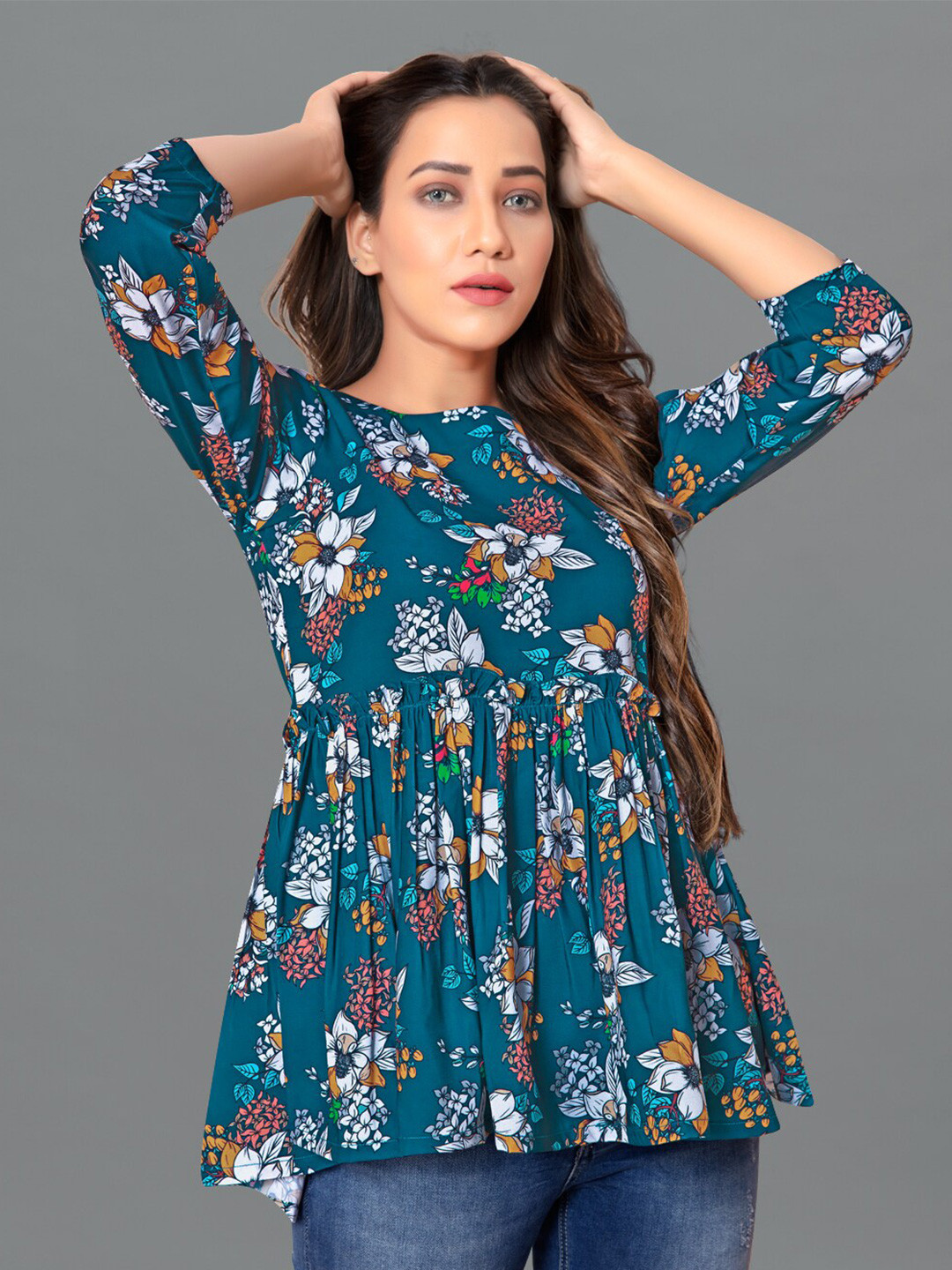 

FASHION DREAM Teal Floral Print Top