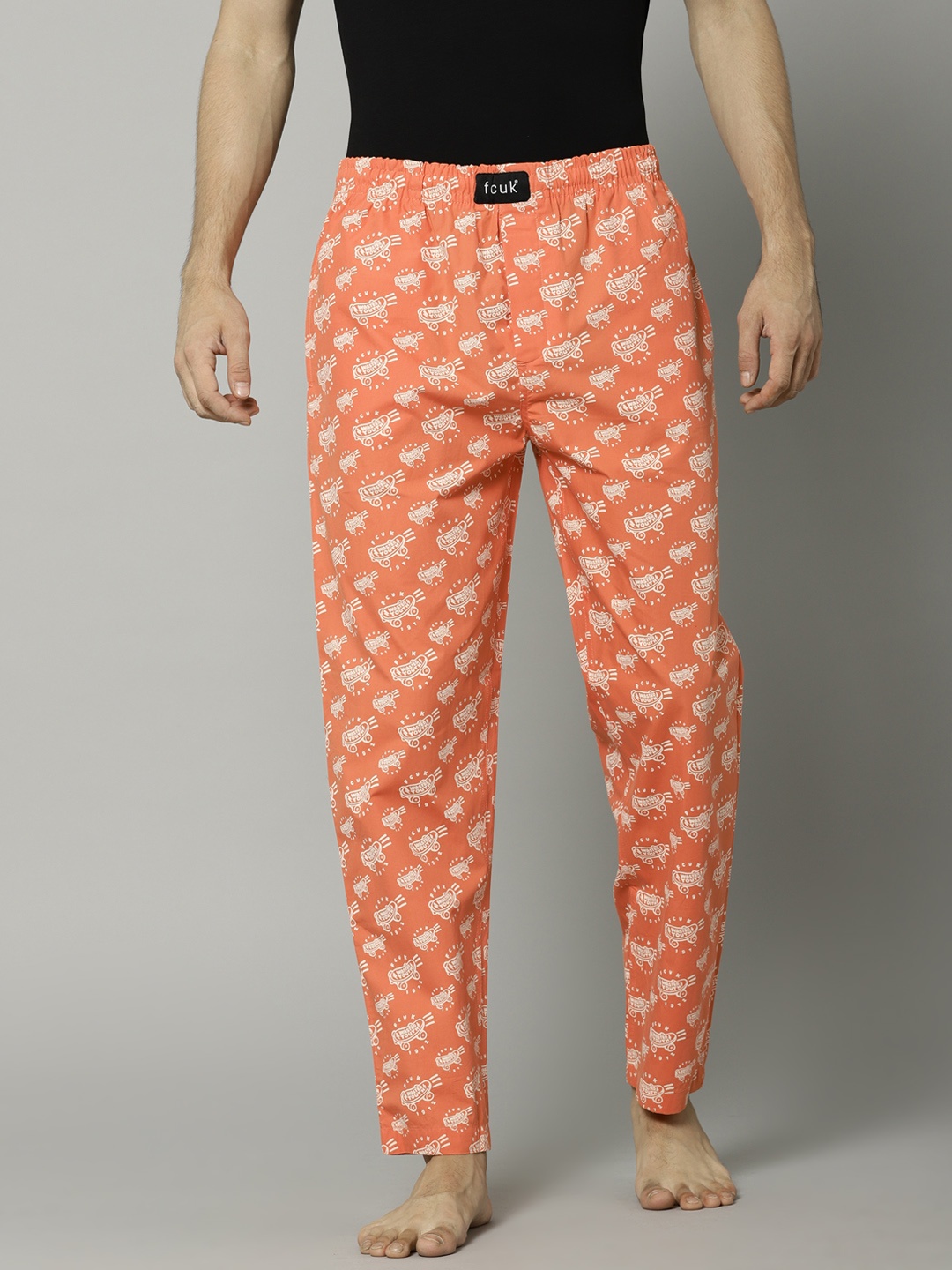 

FCUK Men Peach Printed Pyjamas M4AAA