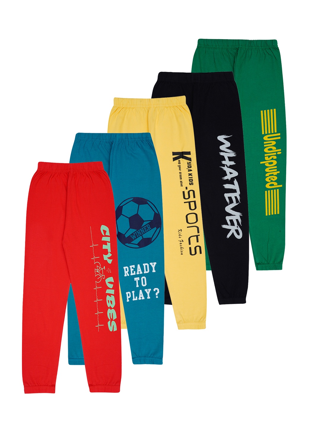 

KYDA KIDS Boys Pack Of 5 Multicoloured Printed Cotton Joggers, Red