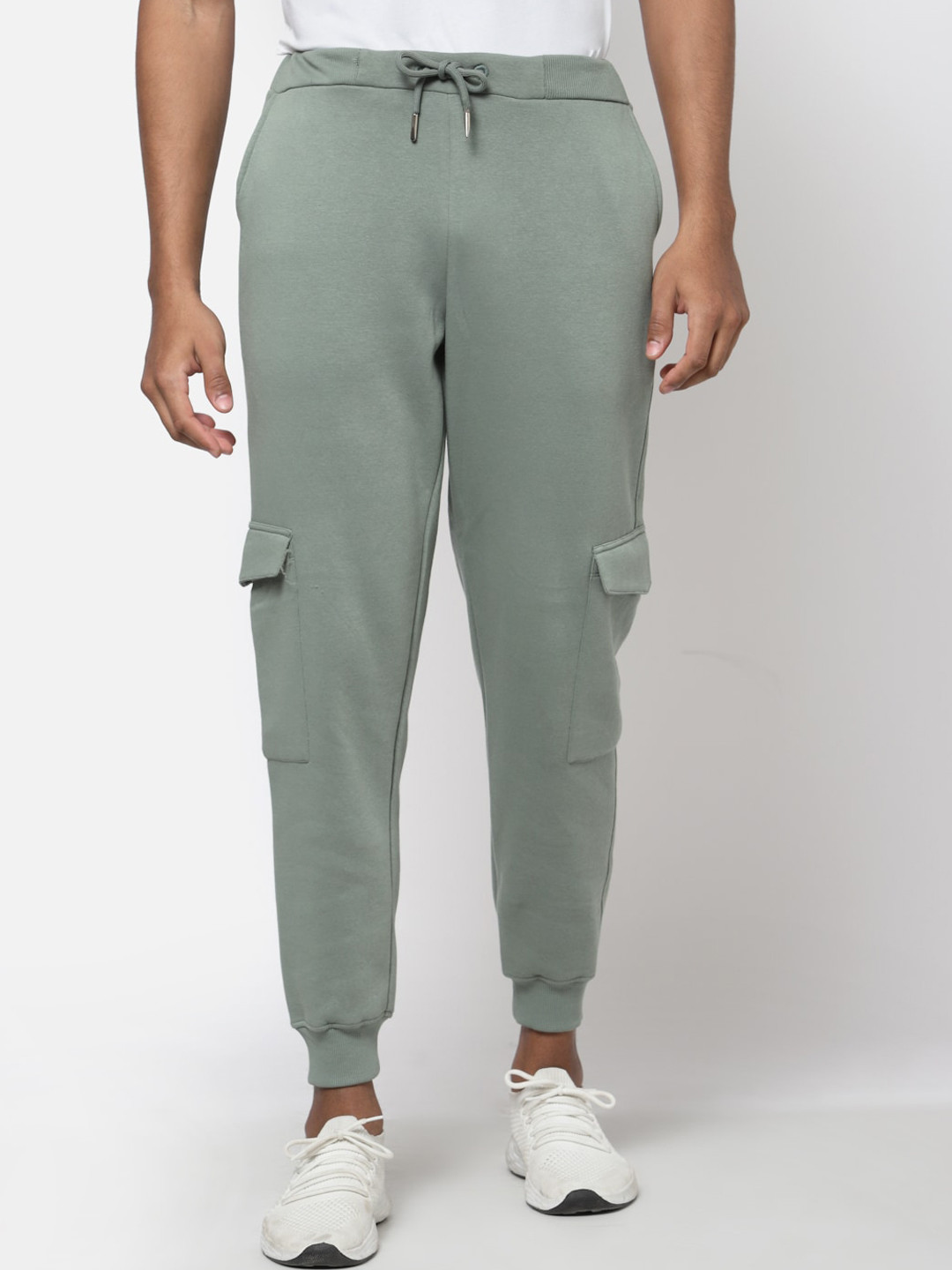 

YOONOY Men Green Solid Cotton Drawstrings Joggers
