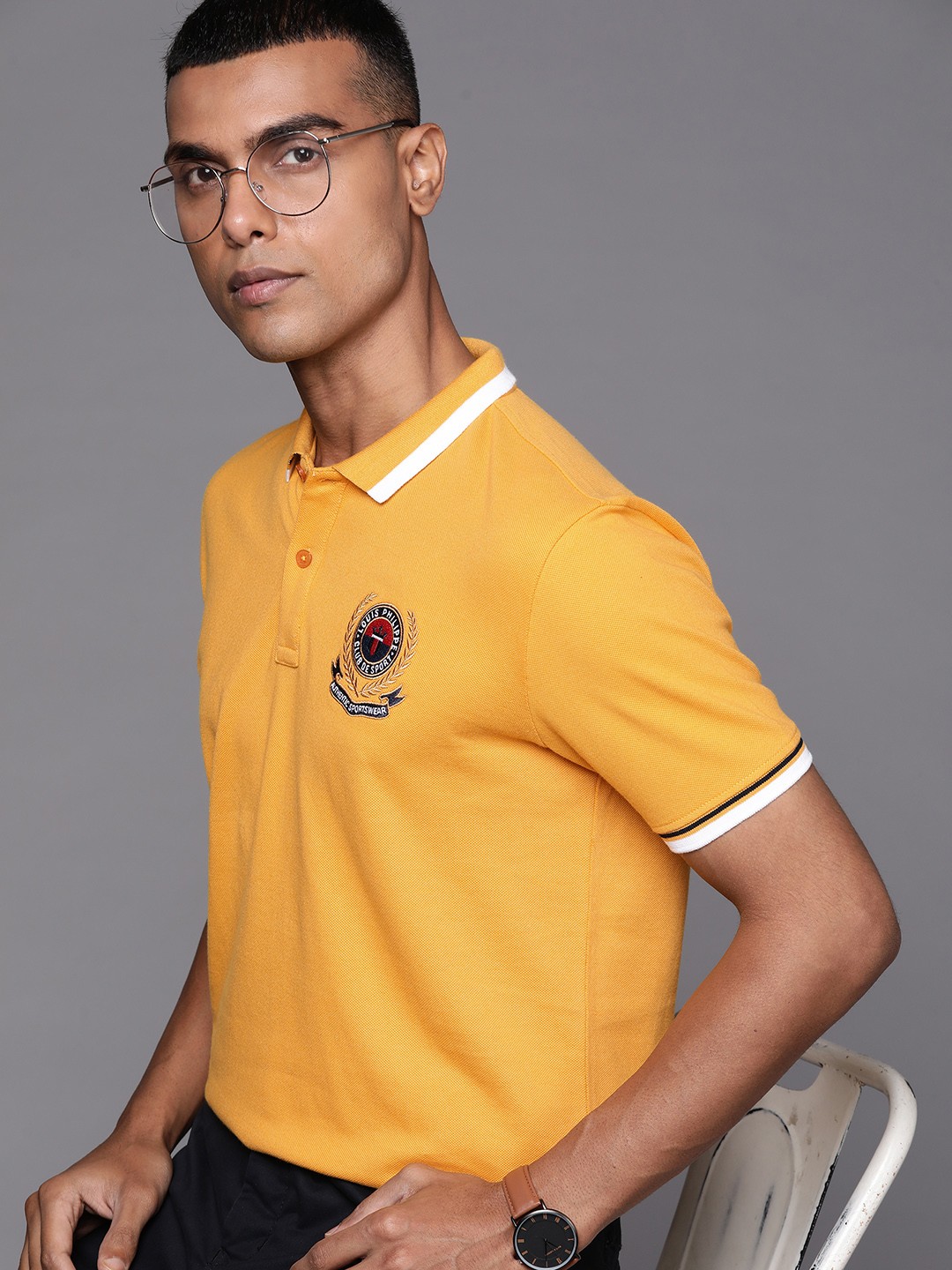 

Louis Philippe Sport Men Mustard Yellow Solid Polo Collar T-shirt