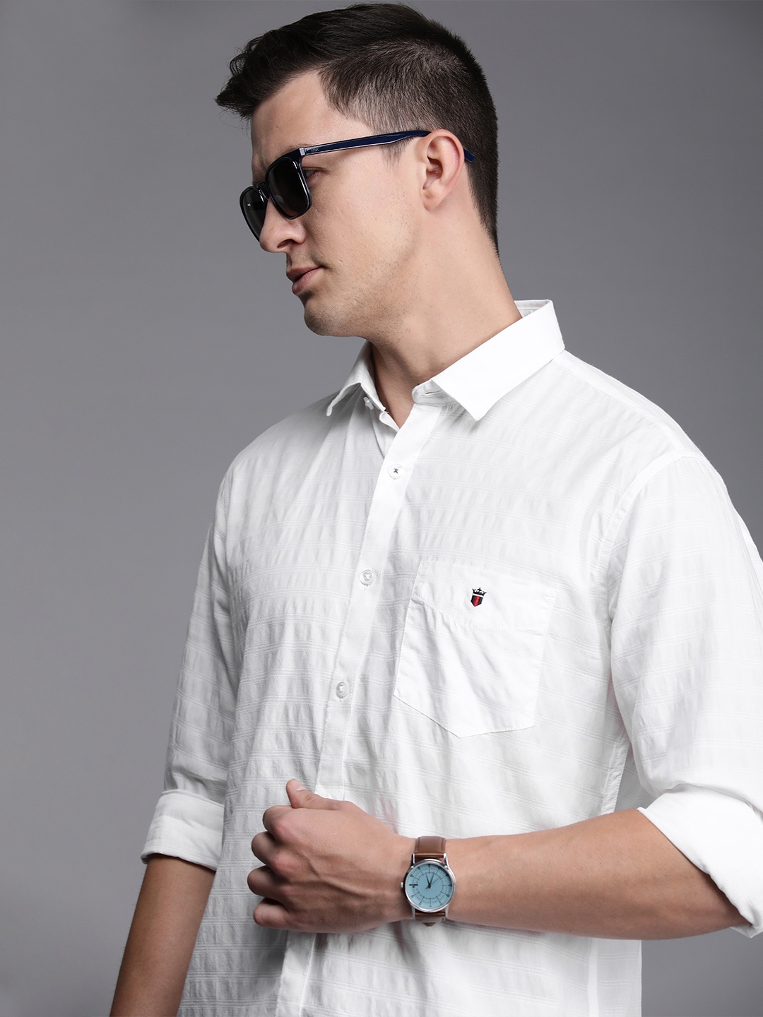 

Louis Philippe Sport Men White Slim Fit Self-Striped Pure Cotton Casual Shirt