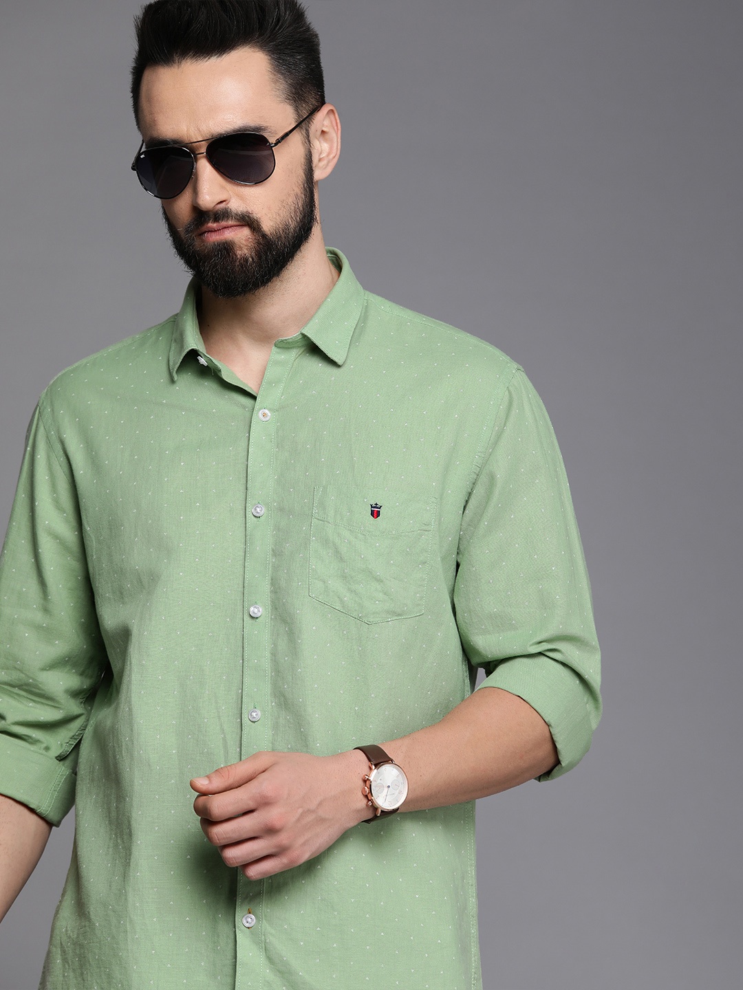 

Louis Philippe Sport Men Slim Fit Geometric Printed Casual Shirt, Olive