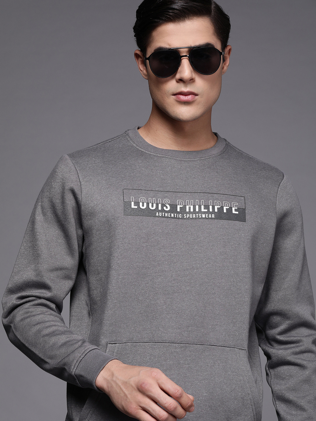 

Louis Philippe Sport Men Cotton Grey Printed Sweatshirt