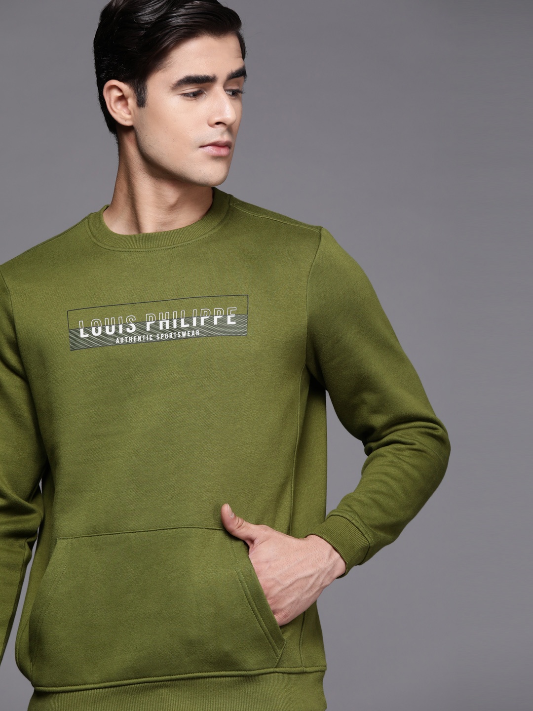 

Louis Philippe Sport Men Knitted Printed Sweatshirt, Olive