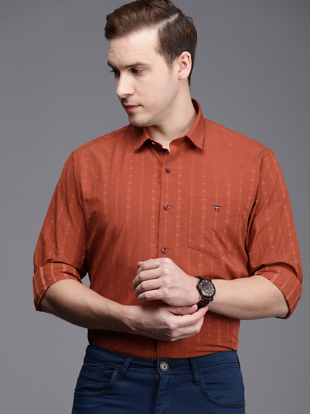 

Louis Philippe Sport Slim Fit Striped Casual Shirt, Brown
