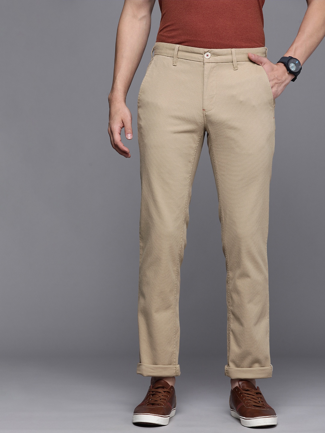 

Louis Philippe Sport Men Khaki Textured Comfort Slim Fit Trousers