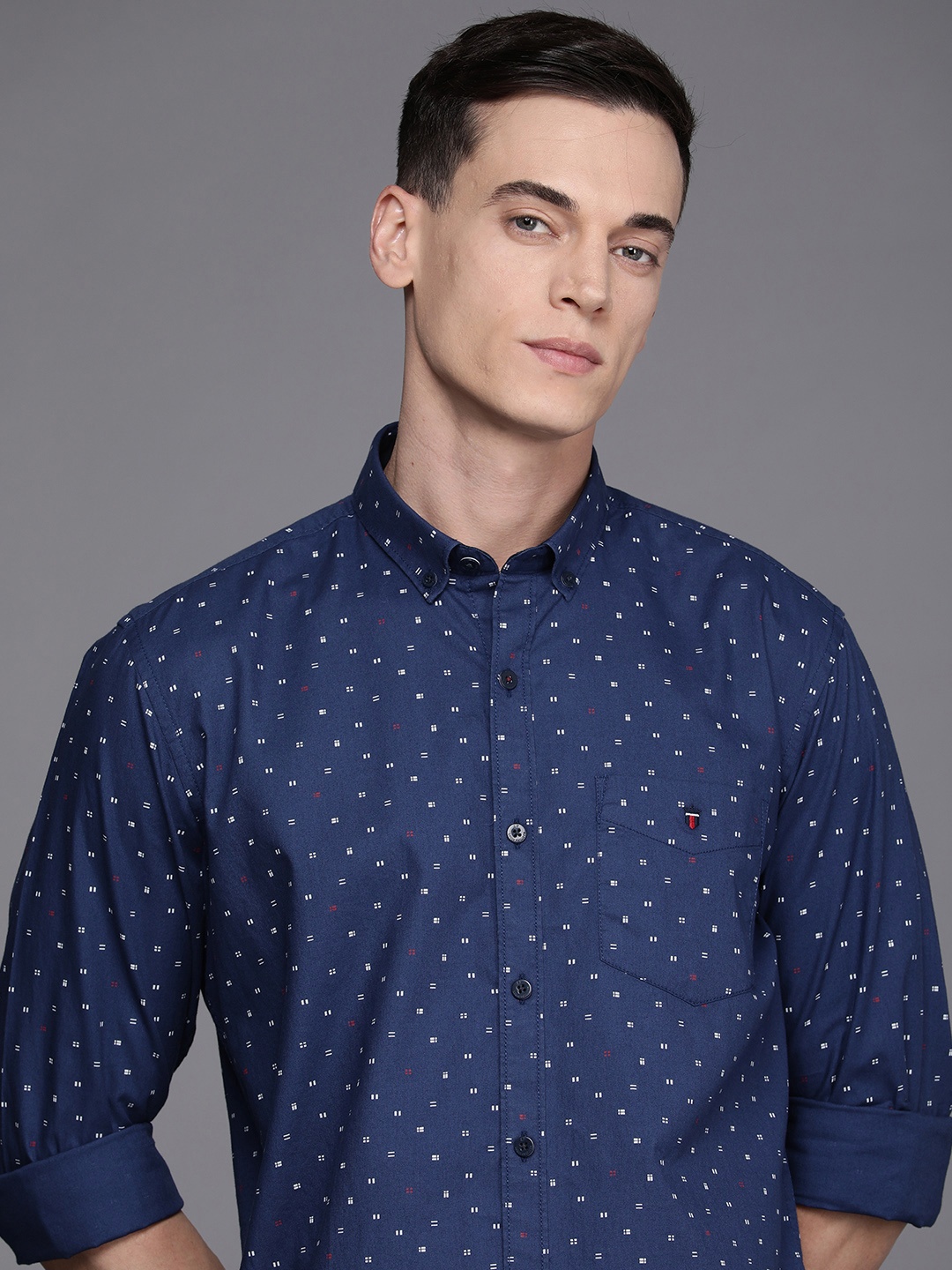 

Louis Philippe Sport Men Blue Slim Fit Printed Pure Cotton Casual Shirt