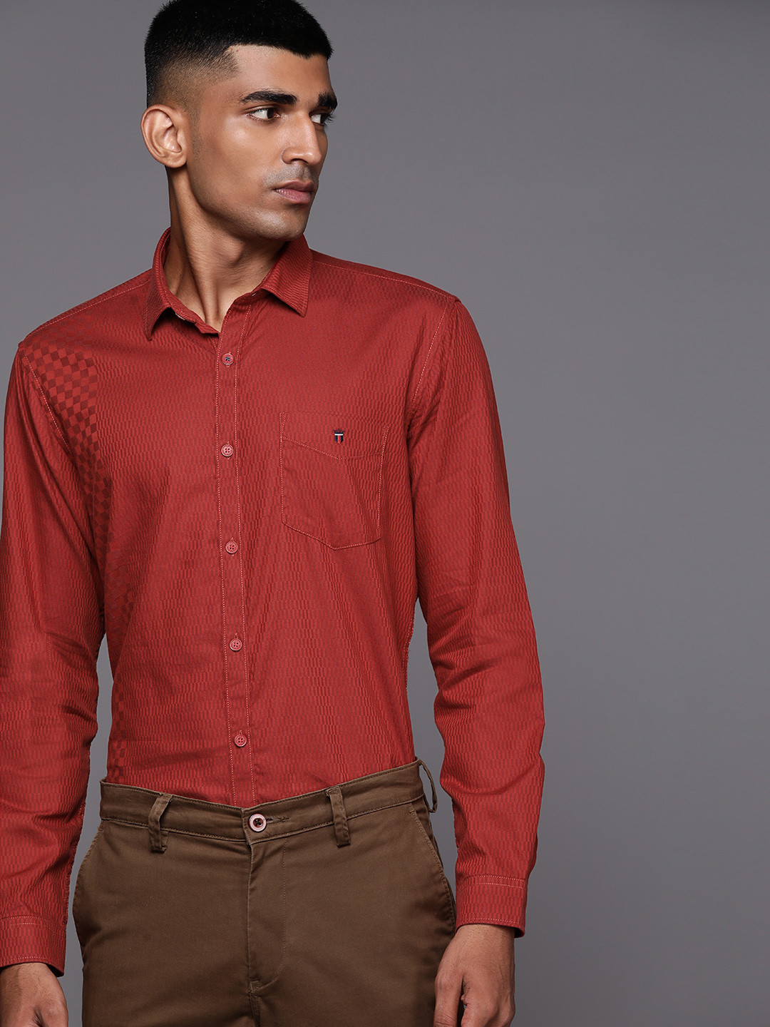 

Louis Philippe Sport Men Pure Cotton Self-Design Slim Fit Casual Shirt, Rust