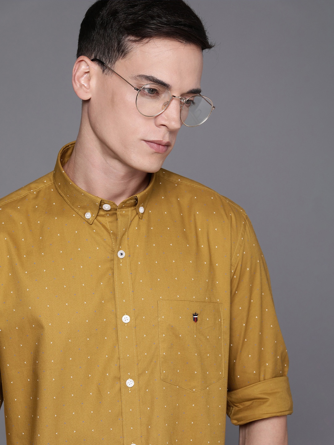 

Louis Philippe Sport Men Yellow & White Slim Fit Printed Pure Cotton Casual Shirt