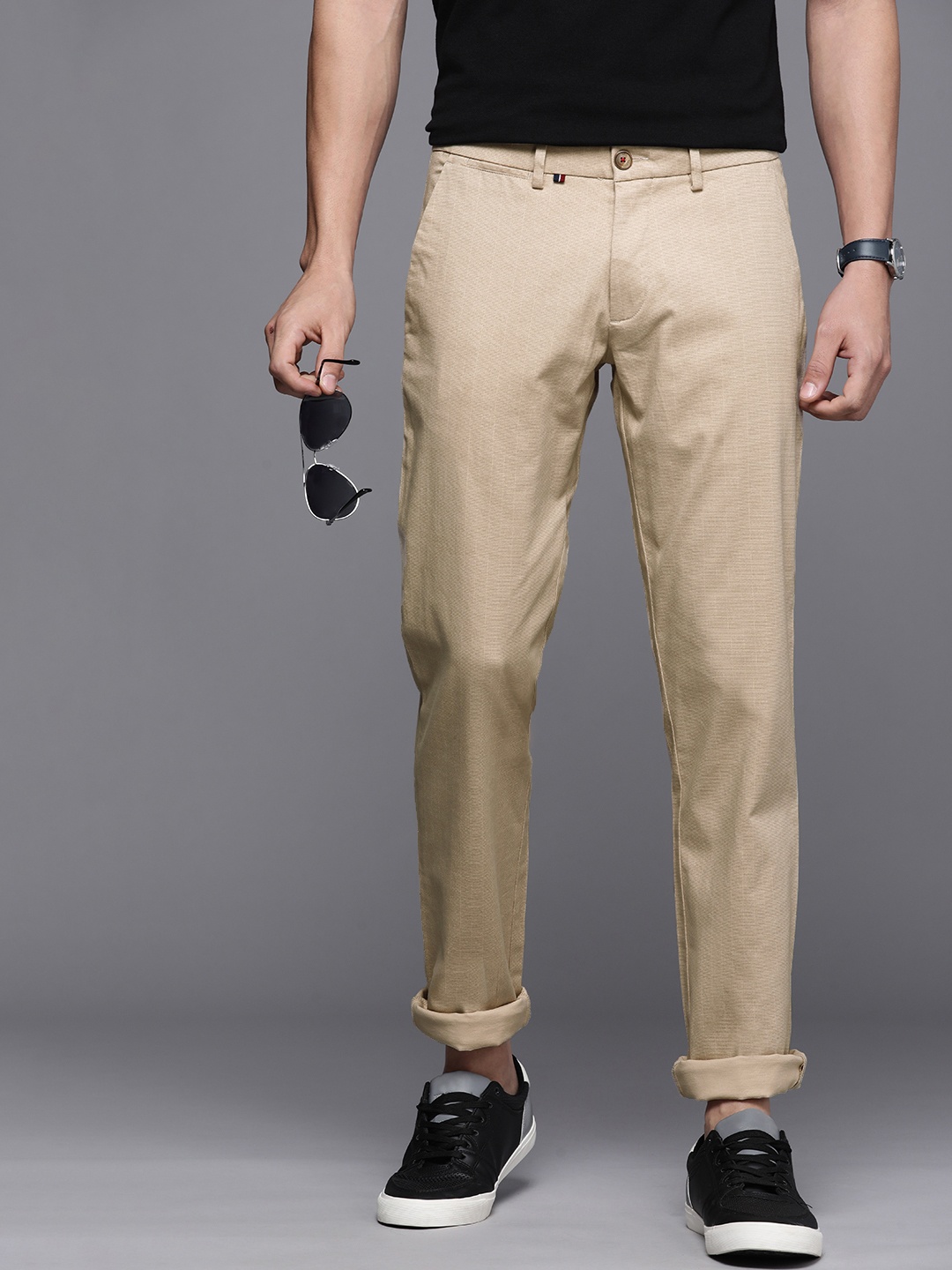 

Louis Philippe Sport Men Beige Comfort Slim Fit Low-Rise Trousers