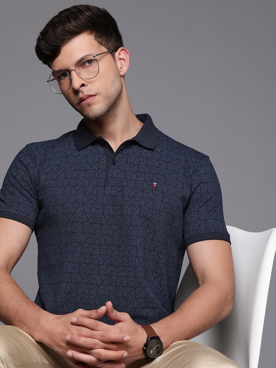 

Louis Philippe Sport Men Navy Blue Printed Polo Collar T-shirt