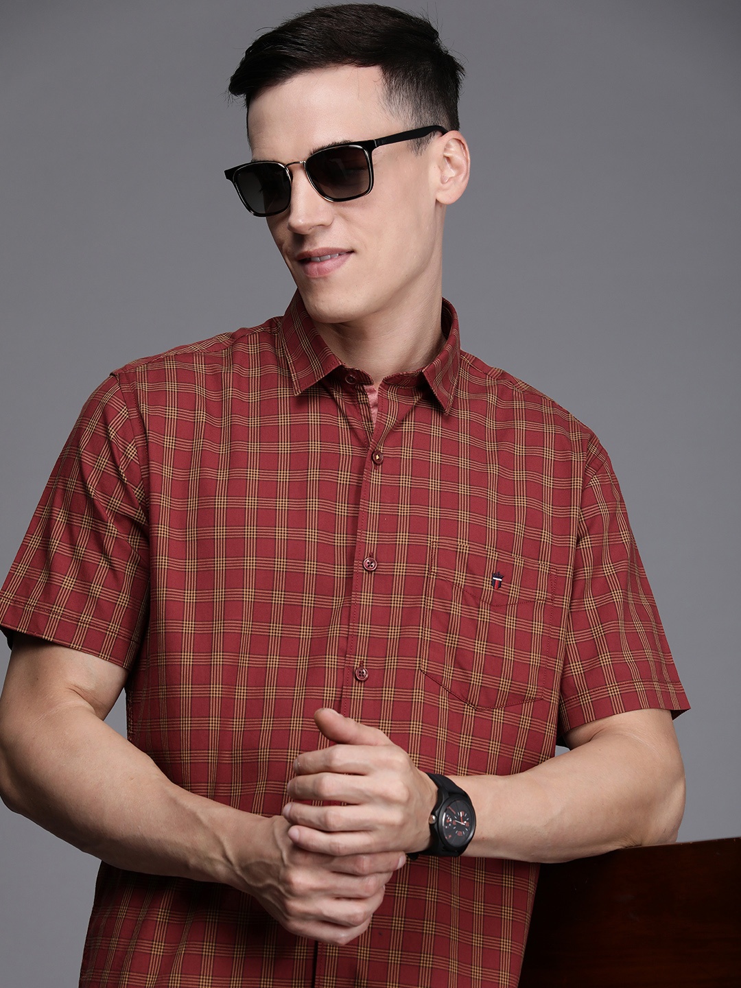 

Louis Philippe Sport Men Maroon Slim Fit Grid Tattersall Checked Pure Cotton Casual Shirt