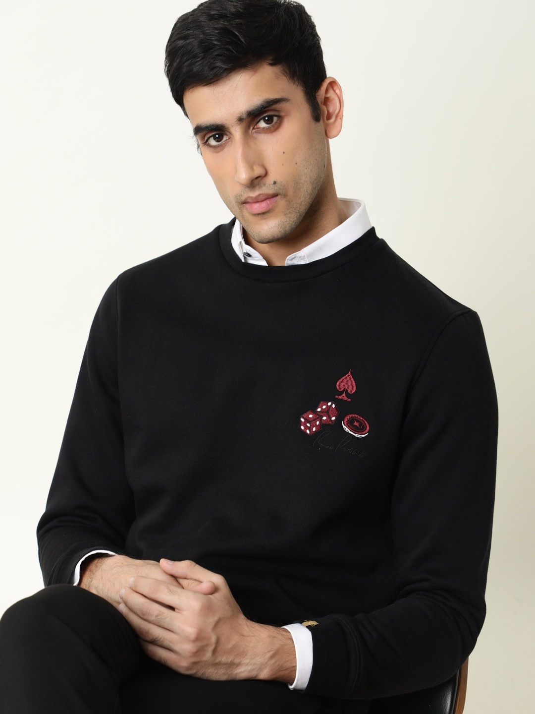 

RARE RABBIT Men Camisa Slim Fit Solid Sweatshirt, Black