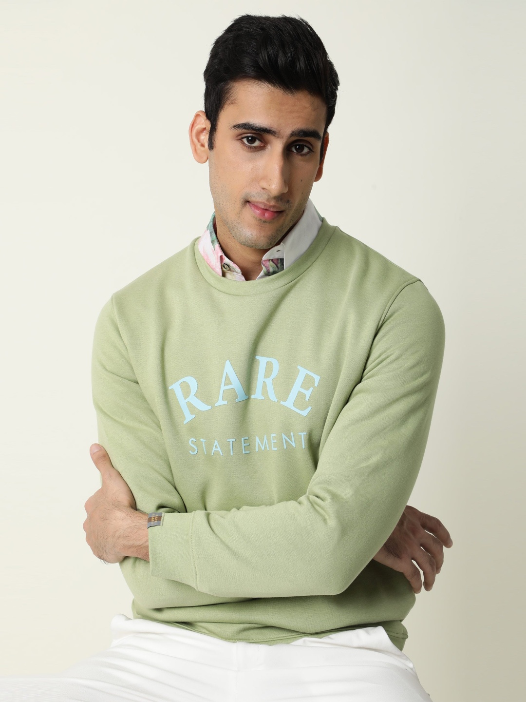 

RARE RABBIT Men Raven Graphic Print Sweatshirt, Green