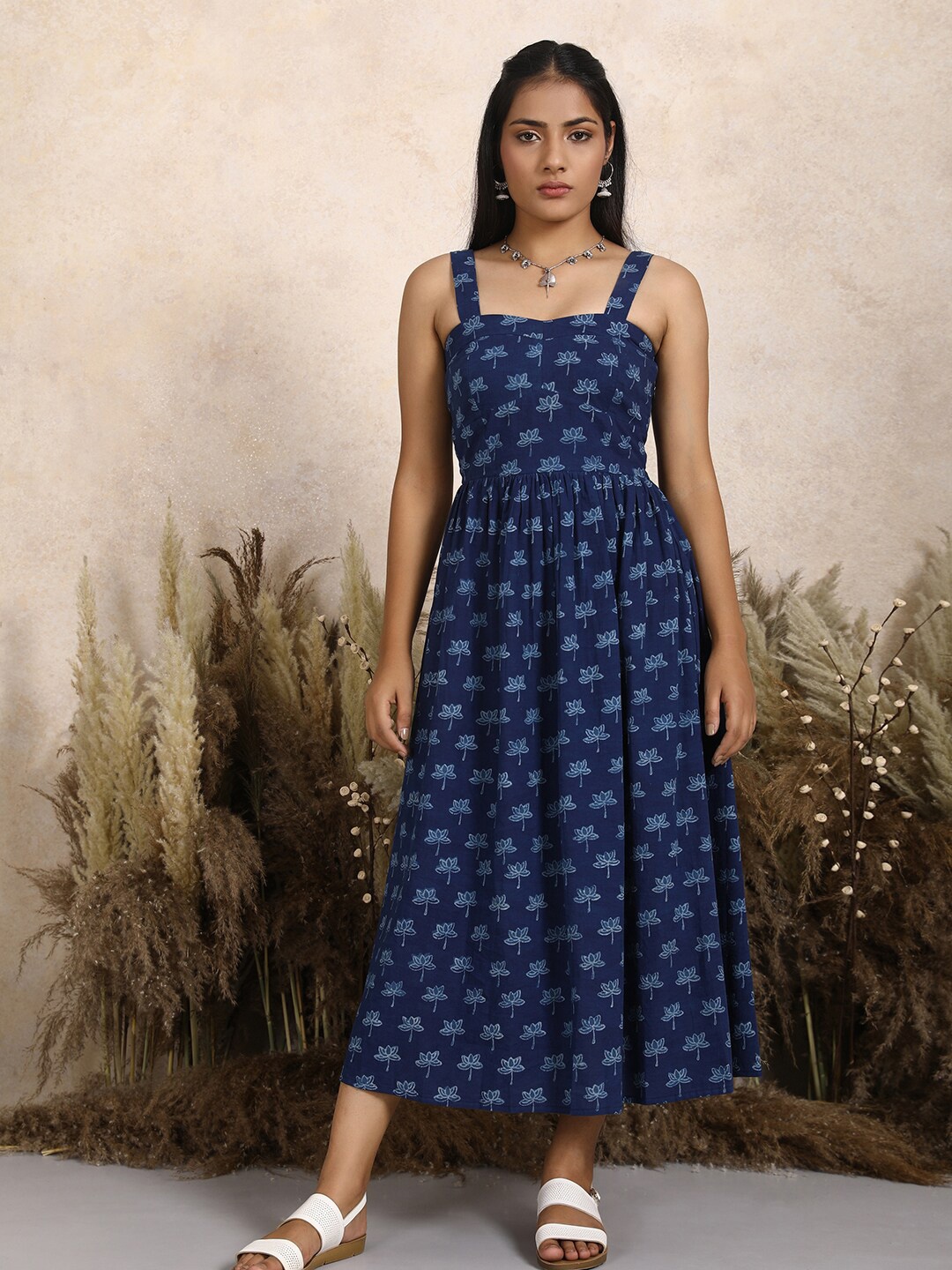 

Lake Peace Blue Floral Pure Cotton Midi Dress