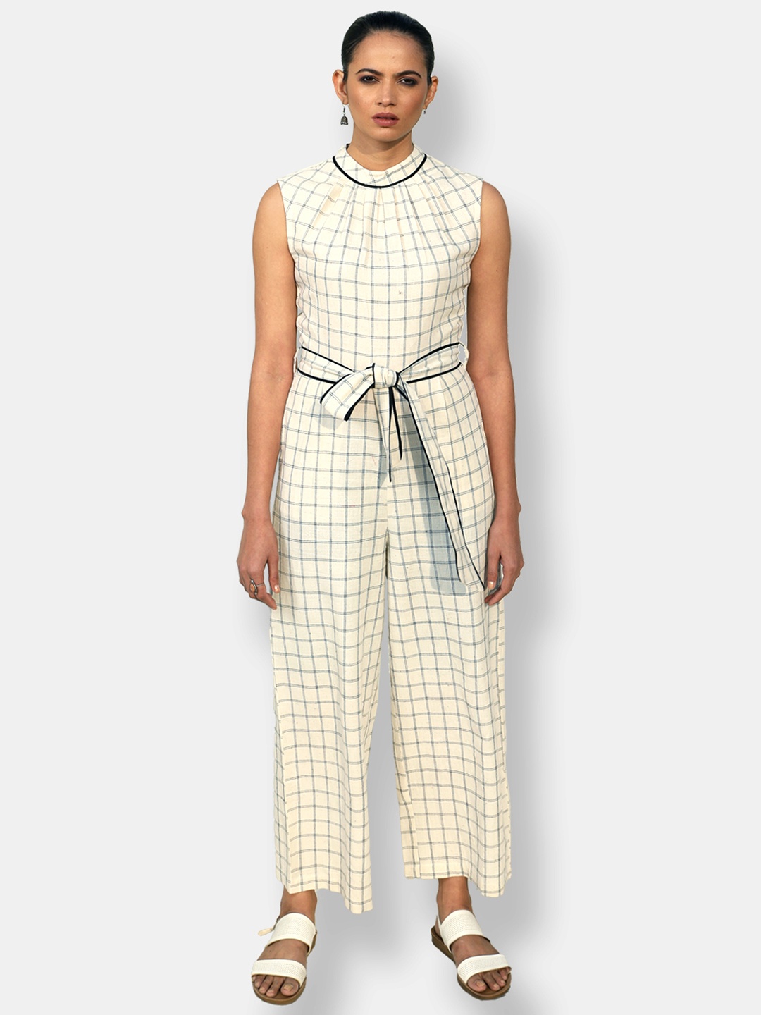 

Lake Peace Cotton Striped Basic Jumpsuit, Off white