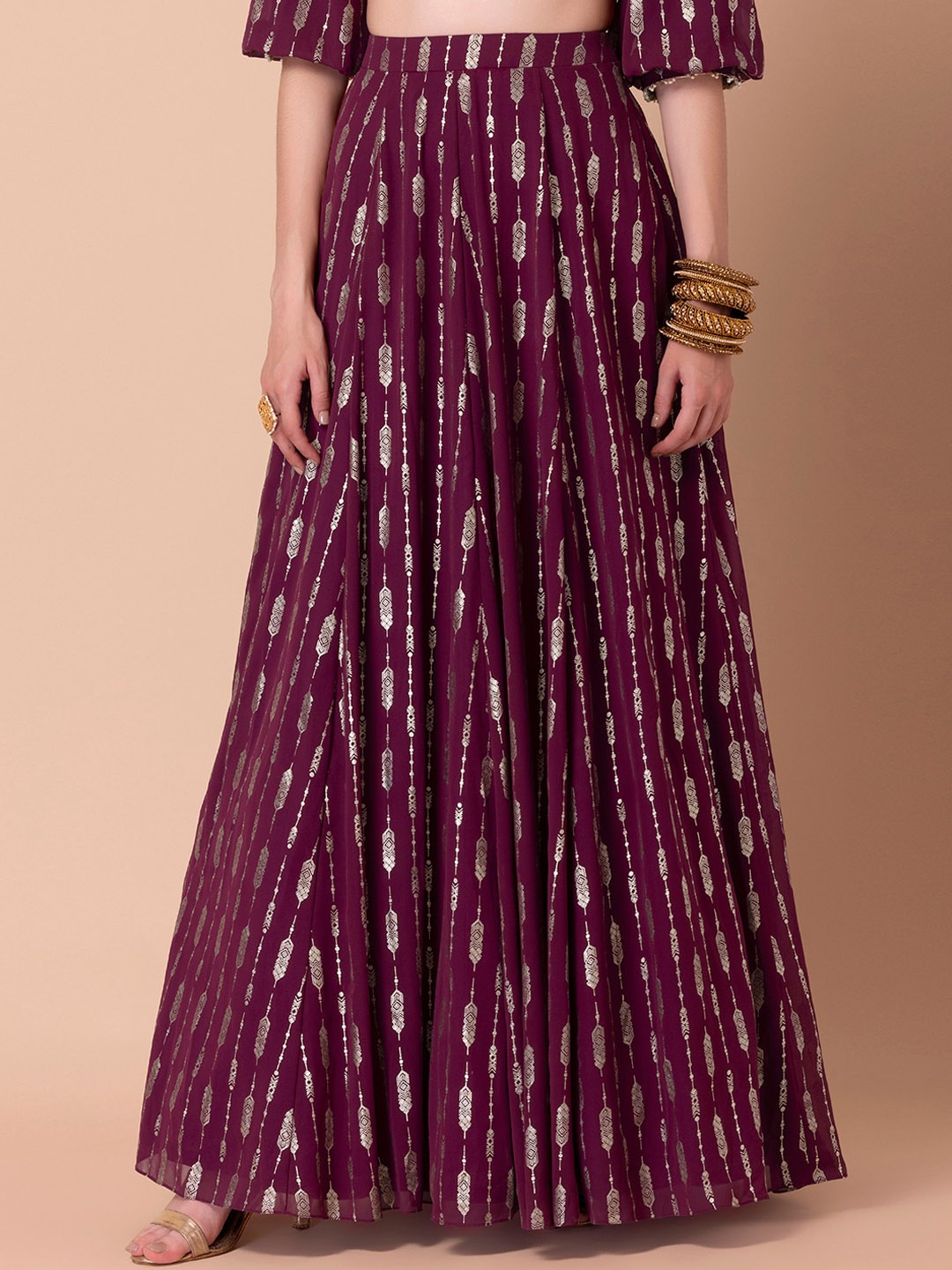 

INDYA X Ridhi Mehra Women Purple & Gold-Toned Printed Maxi Skirts