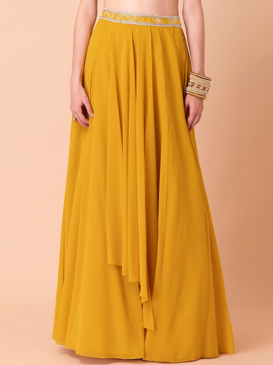 

INDYA X Ridhi Mehra Women Yellow Solid Maxi Lehenga Skirt