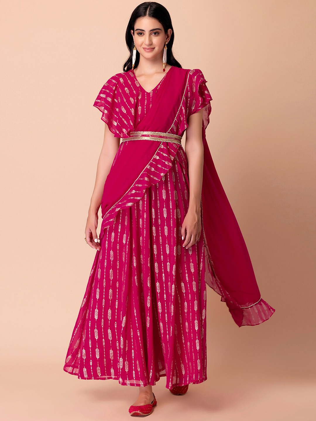 

INDYA X Ridhi Mehra Women Pink Printed Kurta with Attached Dupatta